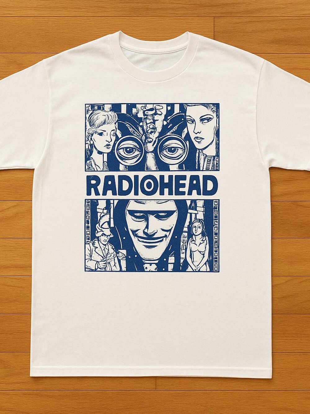 Radiohead Vintage Comic Style Graphic T-Shirt White Alternative Rock Tee